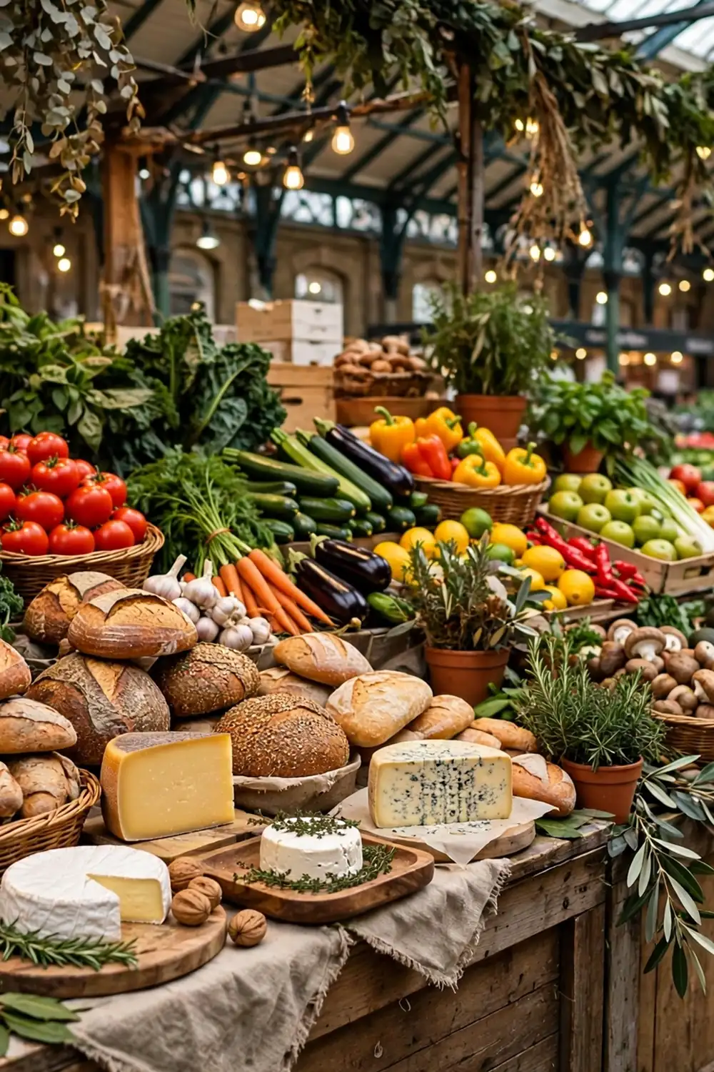 Colourful London food market stall laden with artisan produce