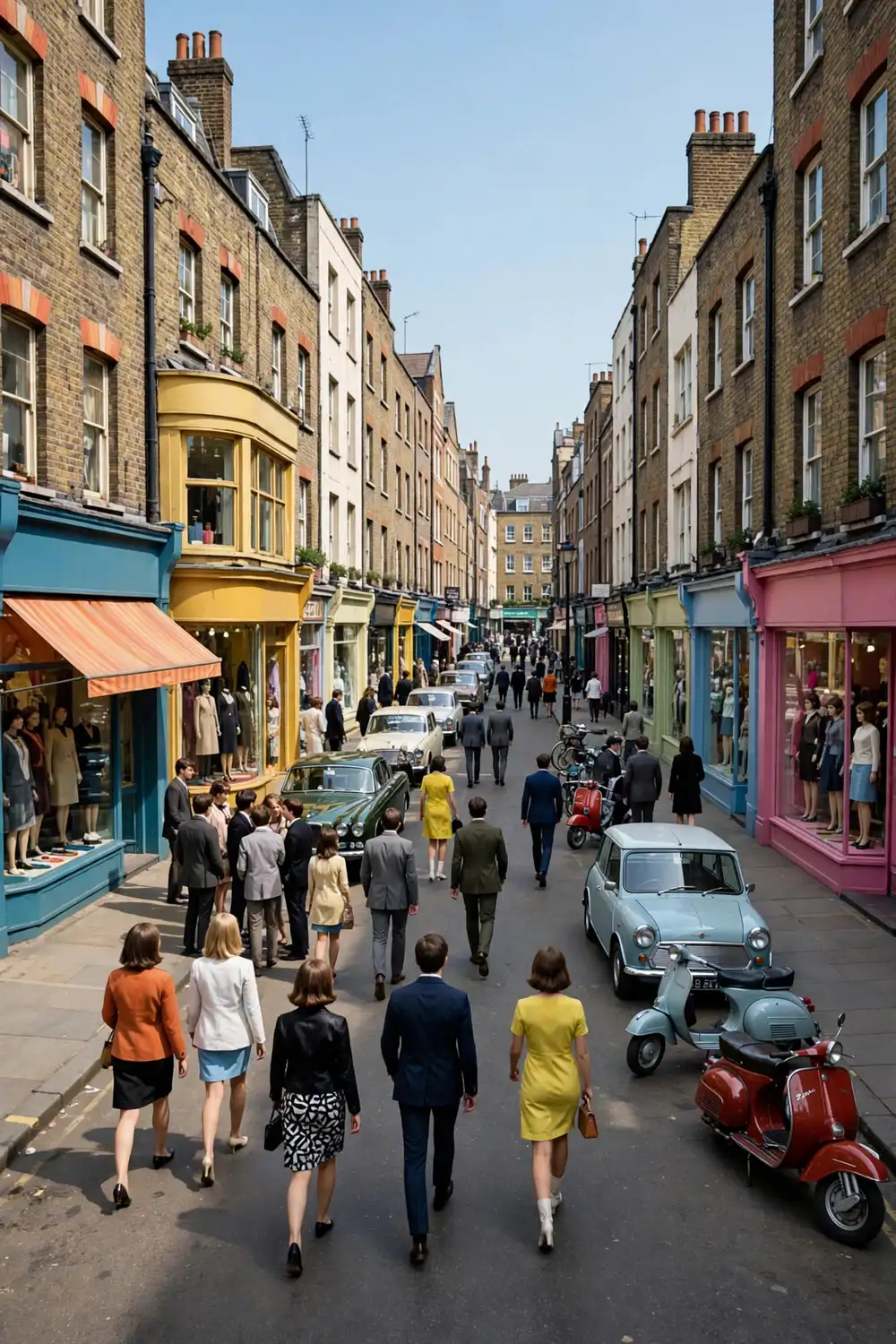 1960s Swinging London mod fashion street scene in Soho